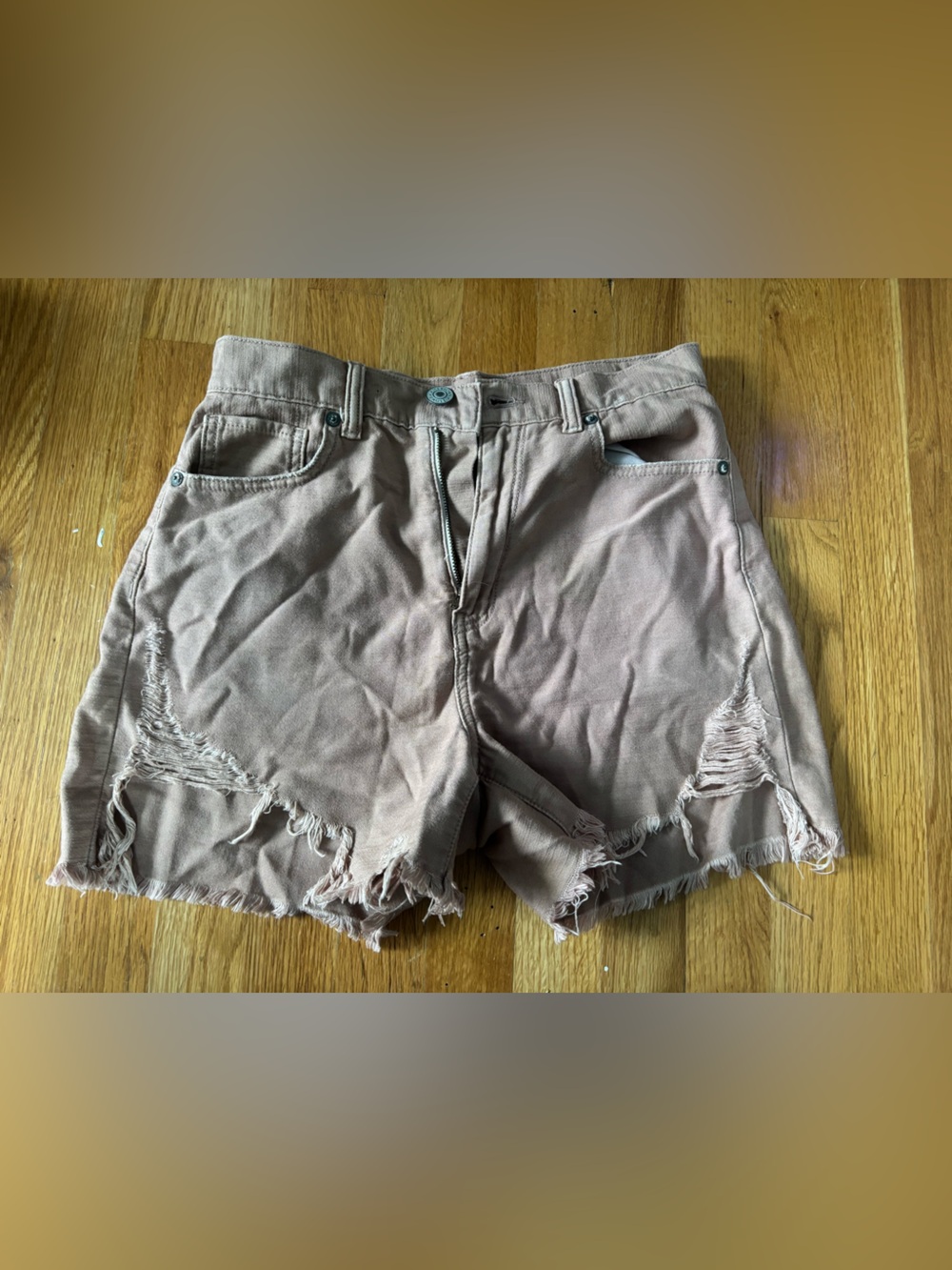 American Eagle Outfitters Washed Tan Distressed Jean Shorts worn 2-3 times,